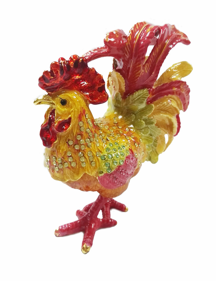 New arts and craft rooster metal jewelry box pewter rooster trinket box rooster decorative box