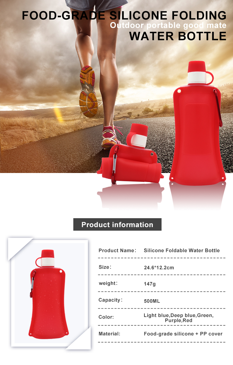 Eco Friendly 500ml Silicone Expandable Water Bottle