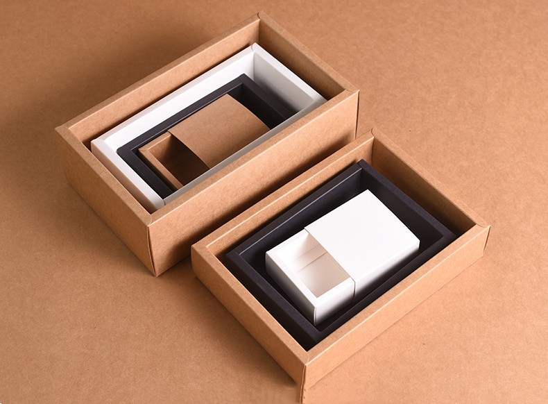 Foldable Sliding Rectangle Kraft Corrugated Boxes Gift Coffee Mug Shipping Boxes With Drawer