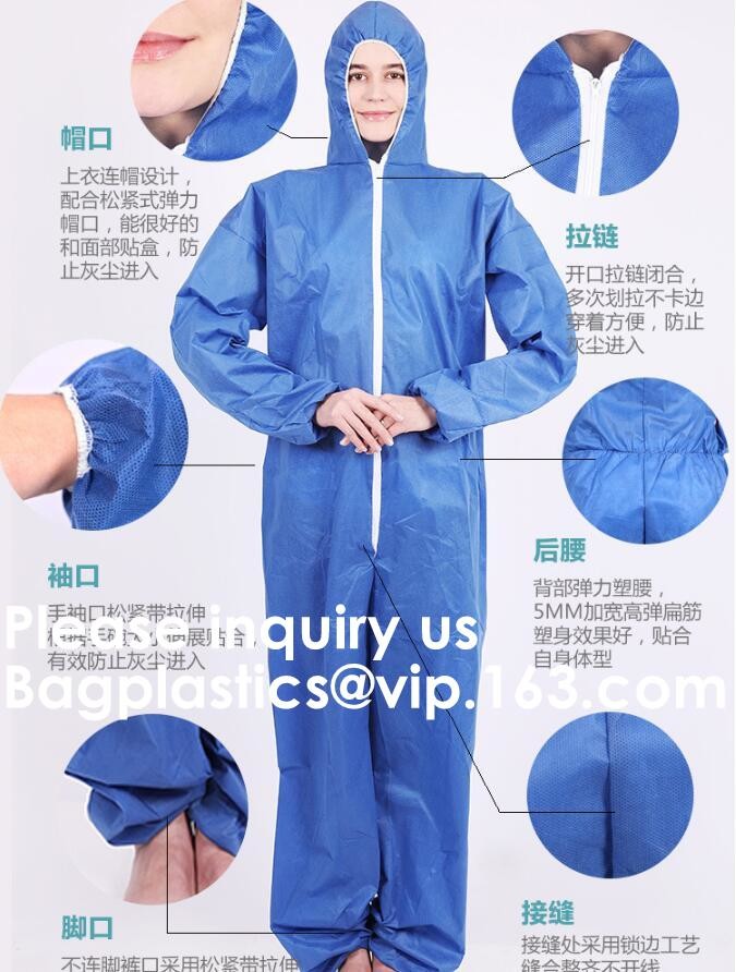 Boot, Hood, Elastic Cuffs, Ankles, Waist. Heavy-Duty Protective Coveralls. Unisex Disposable Workwear for cleaning servi