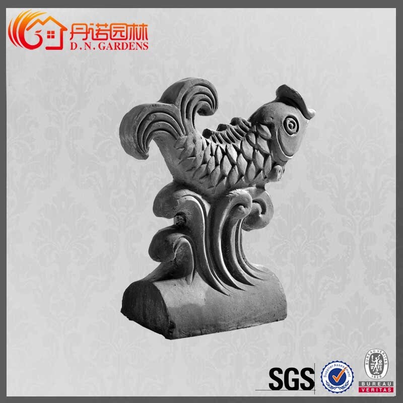 Buddhist Chinese Roof Ornaments Temple Unglazed Grey Dragon Roof Ridge Tiles