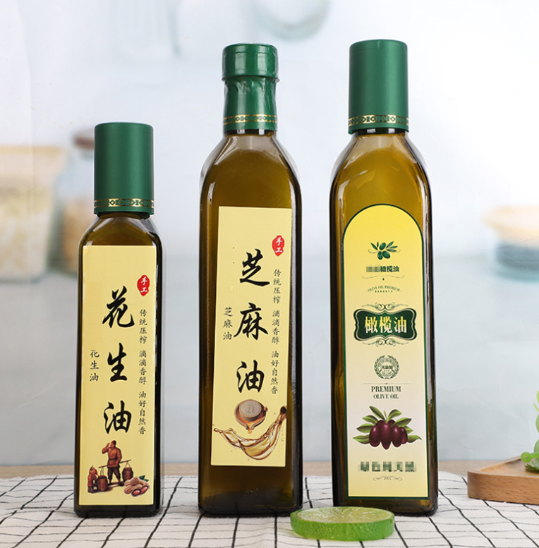 100ml 250ml 500ml 750ml 1L Square Marasca Glass Bottle for Cooking Oil Customized Bottle Color