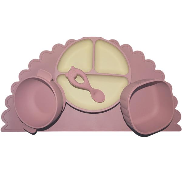 Ergonomic Silicone Baby Feeding Set Silicone Childrens Plates Fork And Spoon For