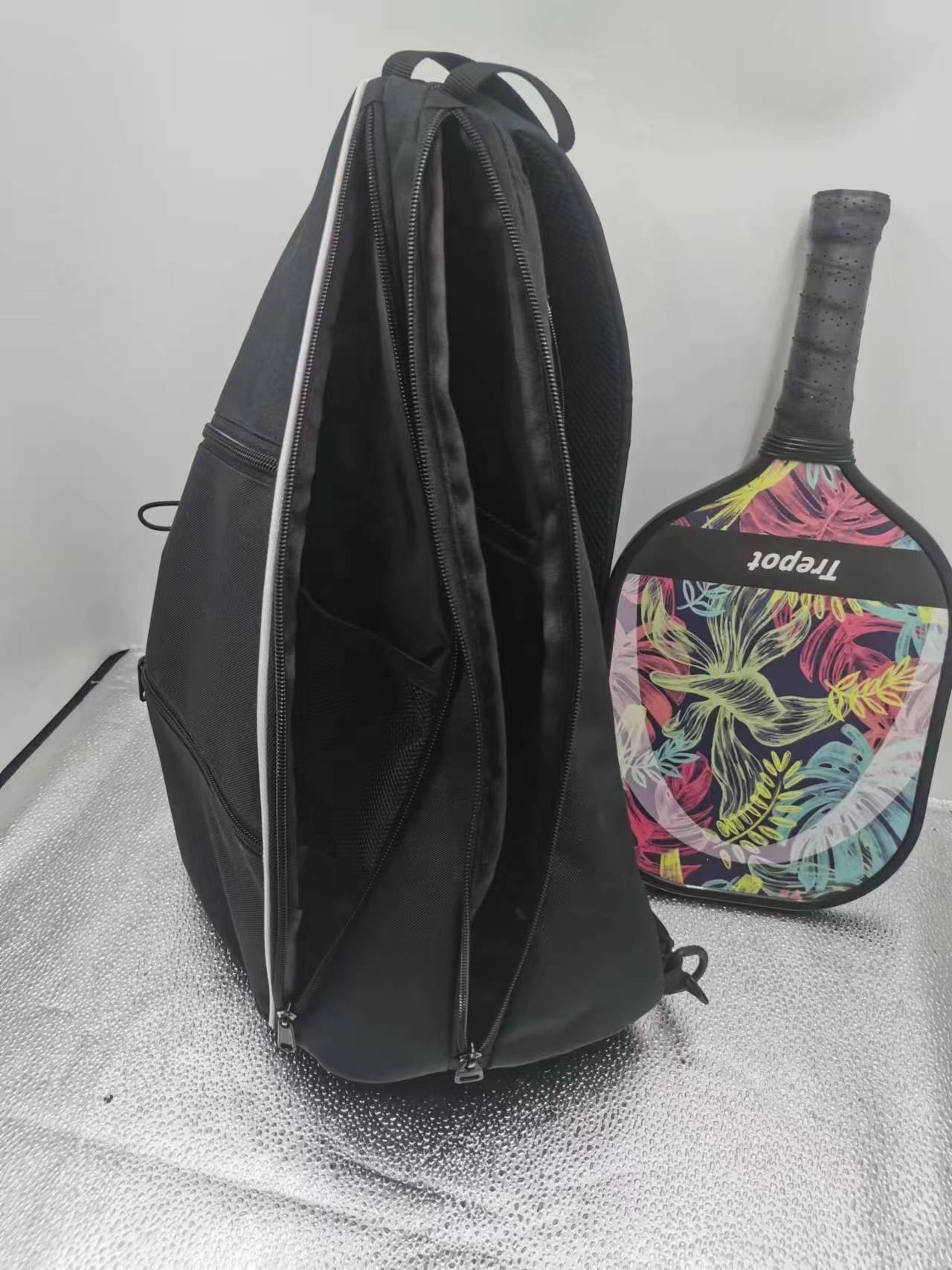 Functional Pickleball Racket Bag With Mesh Side Pocket And Waterproof Design