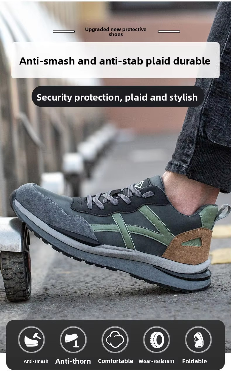 Kevlar Work Shoes Rubber Sole Suede Microfiber Construction Safety Shoes Standard Steel Toe Anti Smashing