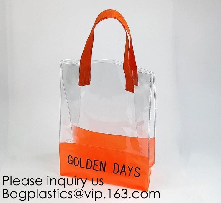 Vinyl Transparent PVC Gusset Bag Plastic Tote Shopping Bag For Packaging TPU Laser Makeup Handbag PVC Cosmetic Shopping