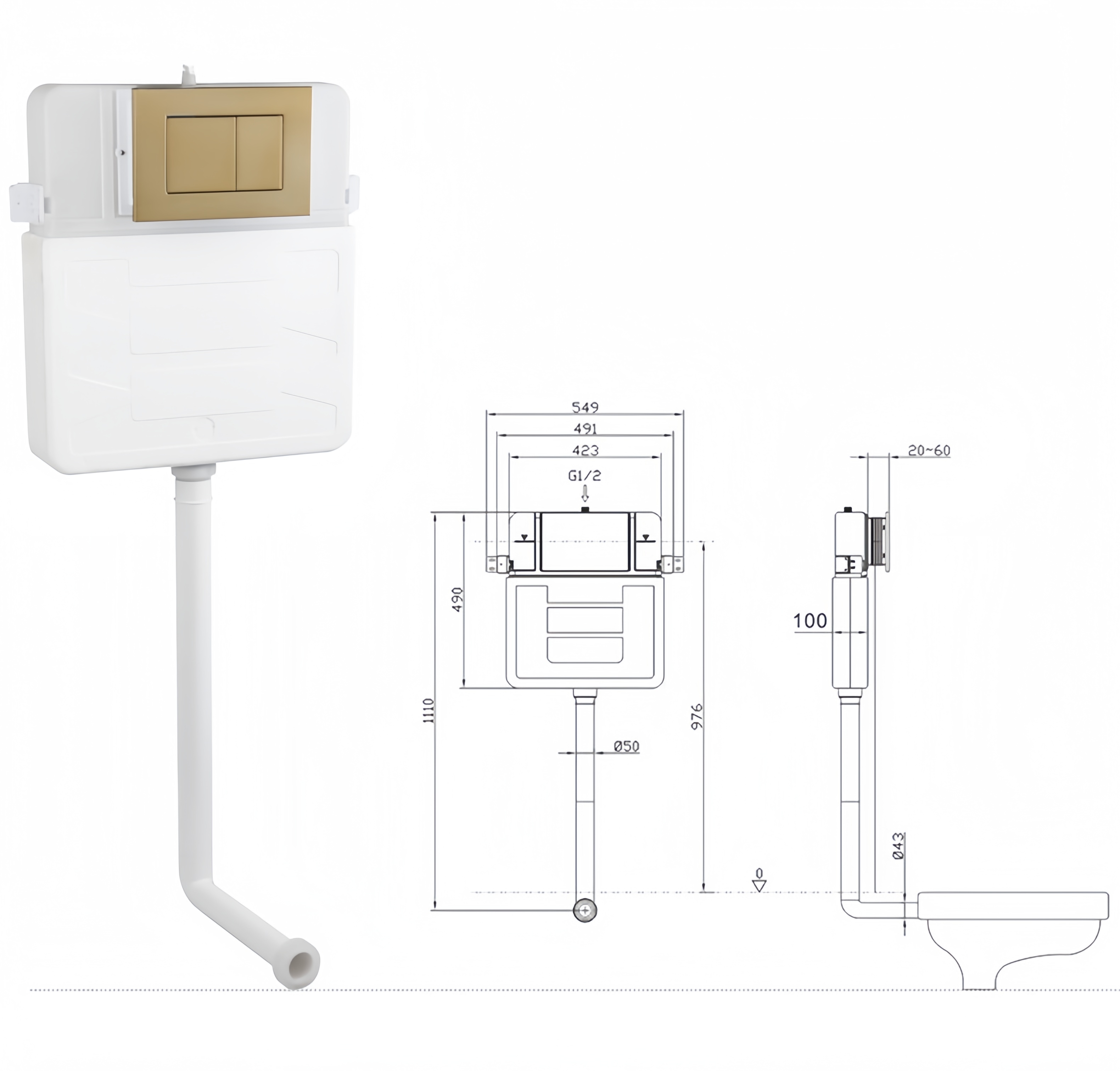 Bathroom Gold Color Smart Toilet with Upper Cistern and Customizable Colored Water Tank