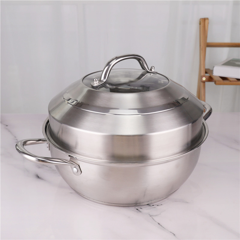 30cm Stainless Steel Double Bottom Cookware Steamer Pot Set