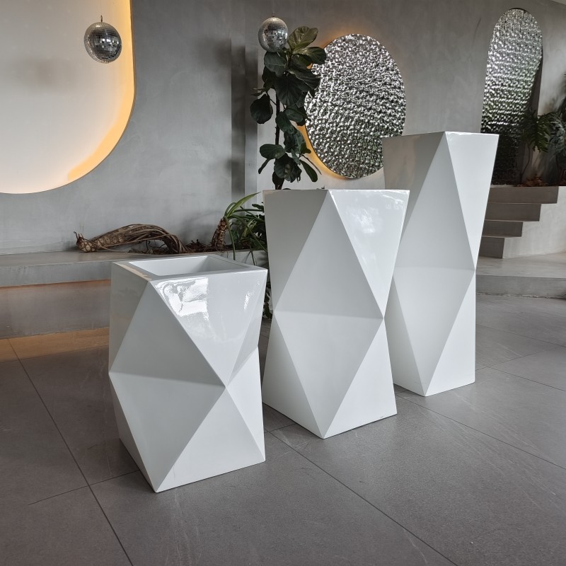 Tall Rectangular Large Resin Fiberglass Flower Pots For Shopping Mall