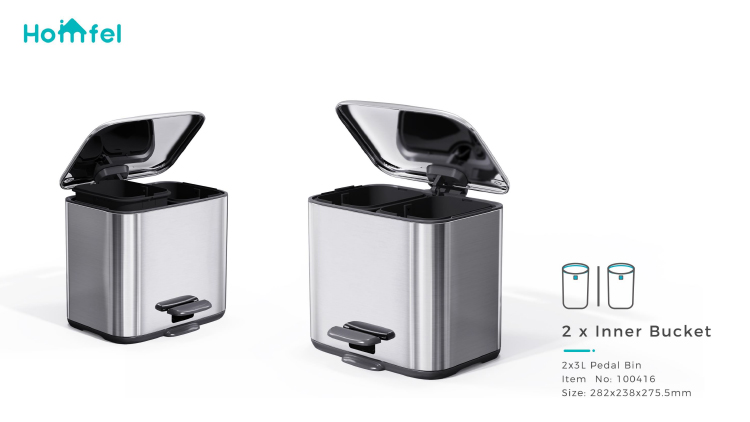 2 Division 3L*2 Capacity Stainless Steel Recycle Bin for Stylish Waste Management