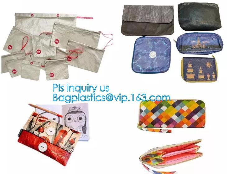 Custom Tyvek Paper Zipper Cosmetic Makeup Bag With Leather Handle,untearable tyvek zipper cosmetic bag,Environmentally f
