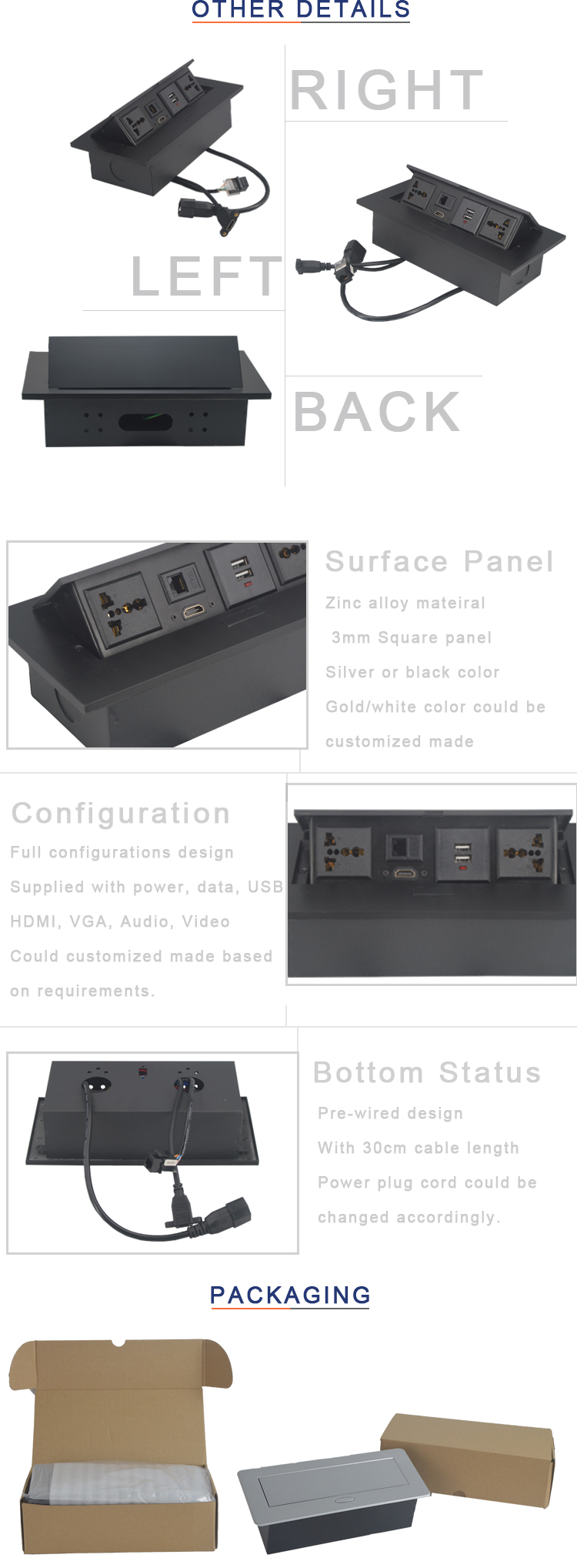 With usb charging table connection power data pop up table socket outlet