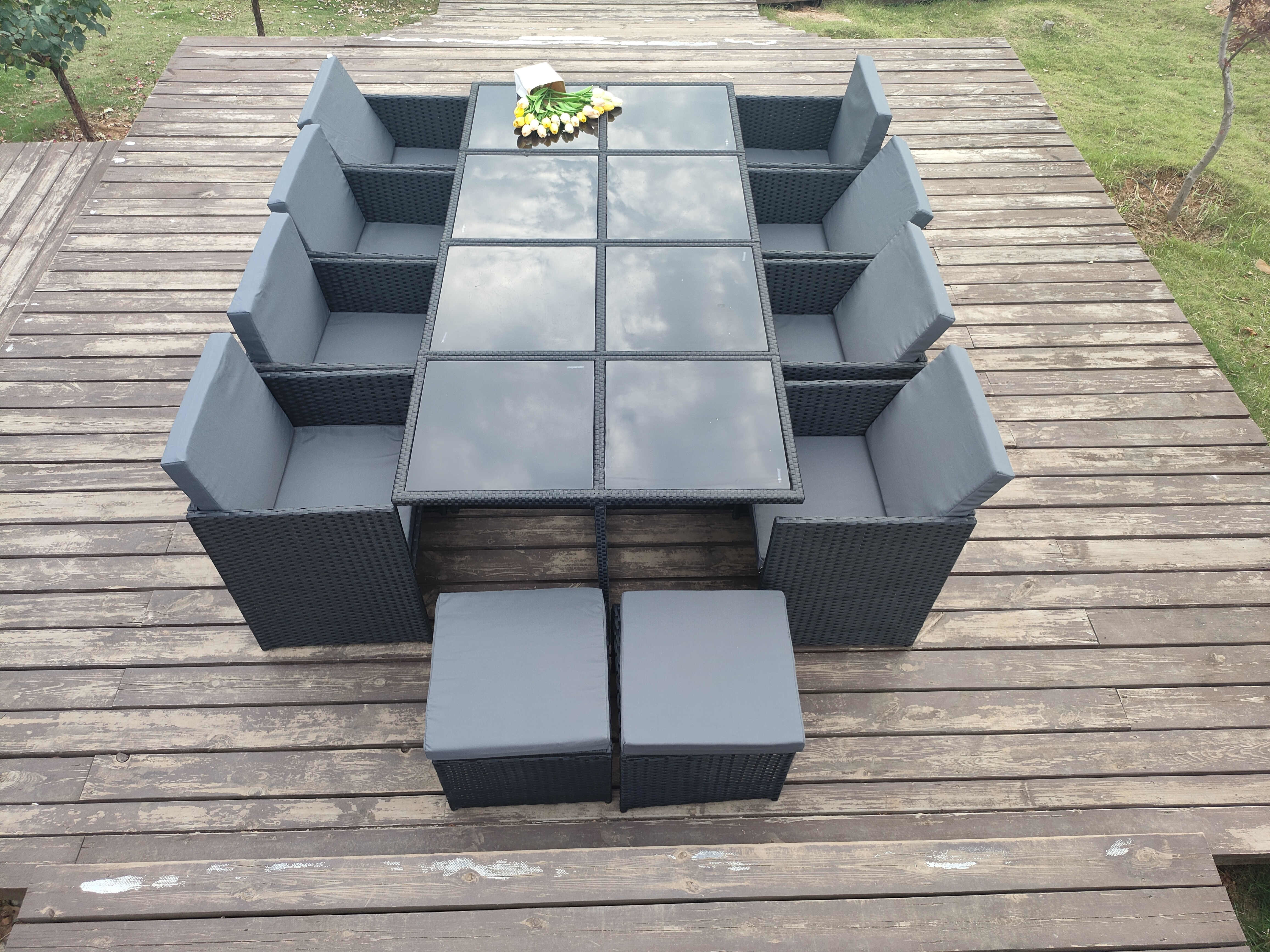 Waterproof Rattan Coffee Table Chair Sets For Outdoor Dining And Relaxing Table Chair Ottoman Sets Wholasale Factory