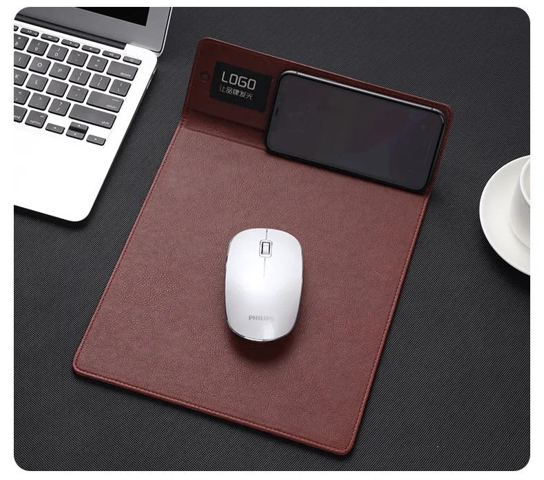 Waterproof Multifunction Wireless Charging Pu Leather Mouse Pad Customised Logo