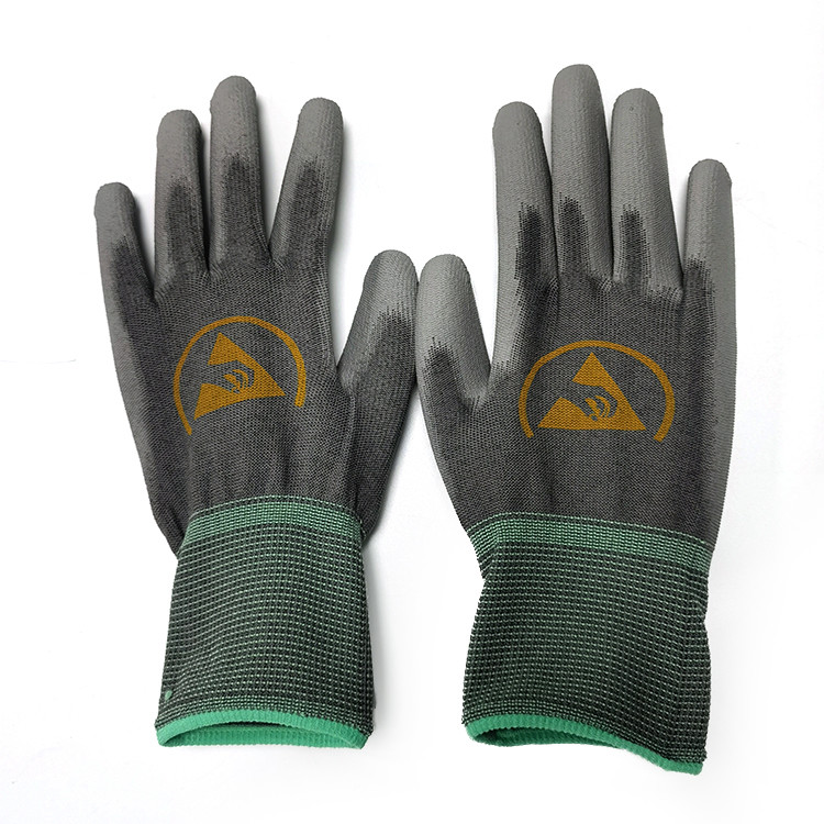 Seamless Knitted ESD PU Palm Fit Gloves With Polyester Liner