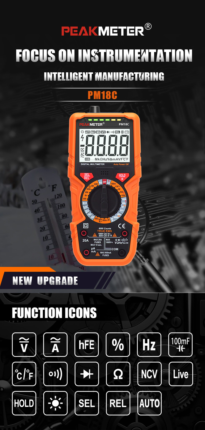 PM18C High Performance Digital Multimeter With AC/DC Voltage, Current Measurement Electrical Tester