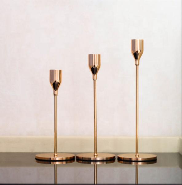 Wholesale simple 3 piece set rose gold metal candlestick holder for home wedding