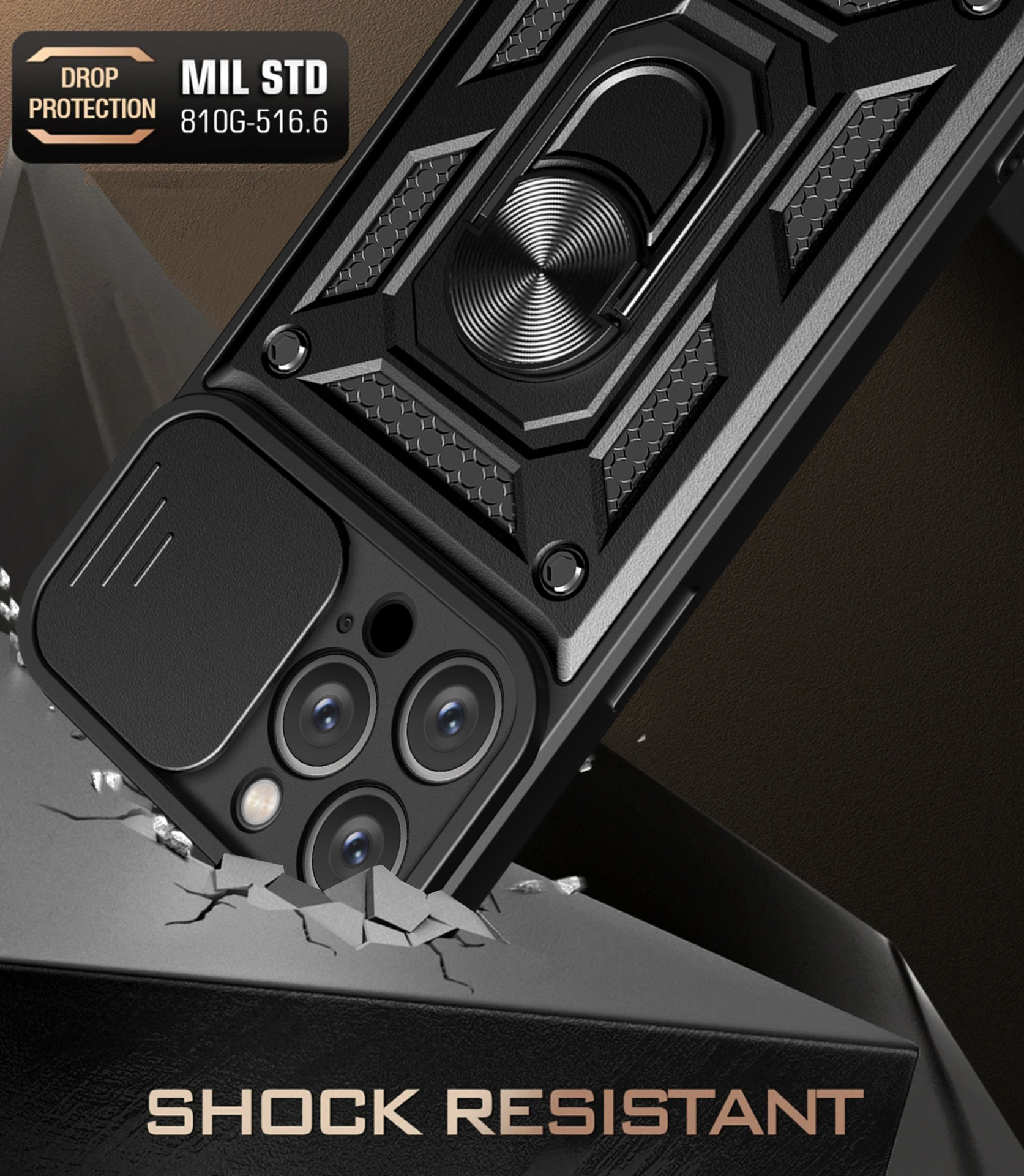 iPhone TPU Camera Protection Mobile Back Cover Hybrid Shockproof Kickstand Ring Phone Case