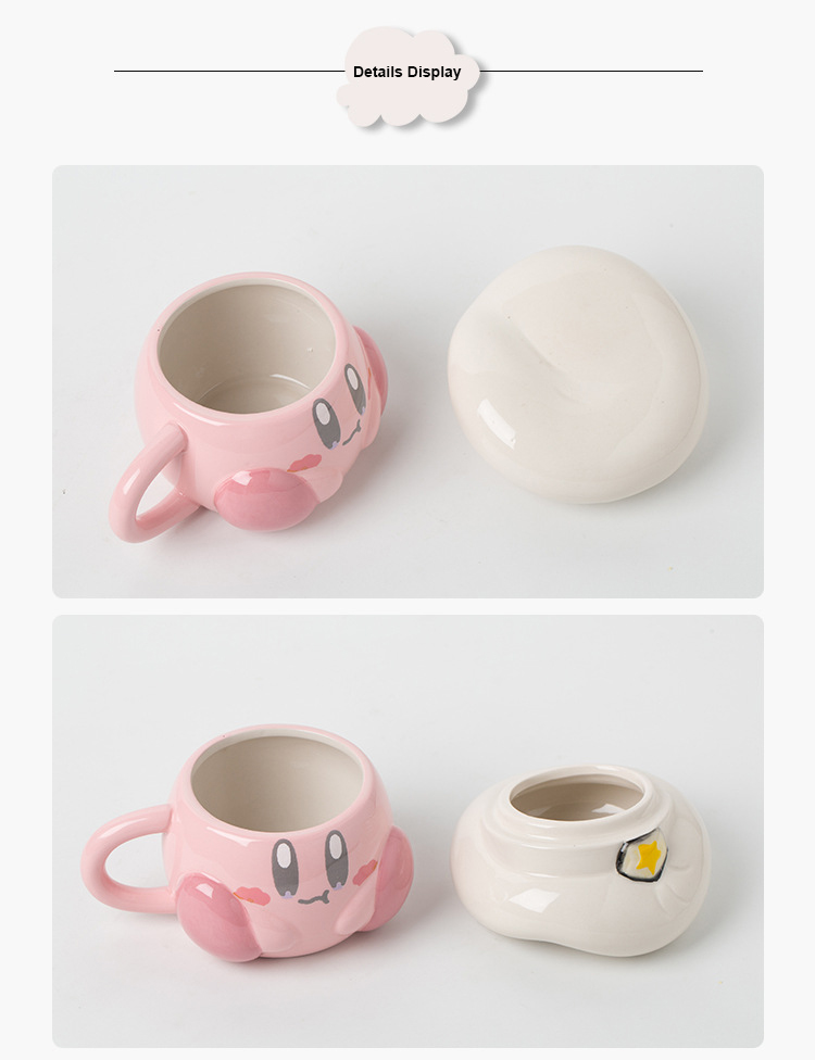 Cute Pink Cartoon Chef Kirby Ceramic Mug Navy Hat 3D Ceramic Coffee Mug for Christmas Holiday Gift