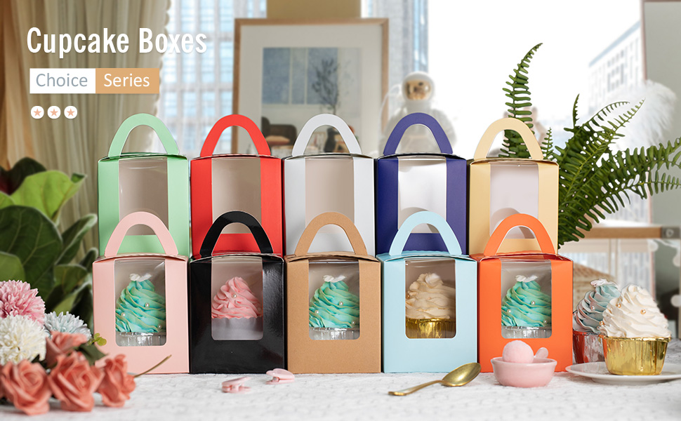 2.5 Inches Tall Custom Logo Transparent Plastic Cup Cake Box with Window Insert and Handle