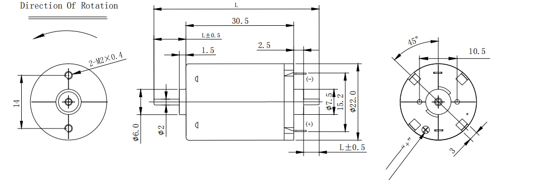 RK-250 High Speed Brush Carbon Motor Dimension