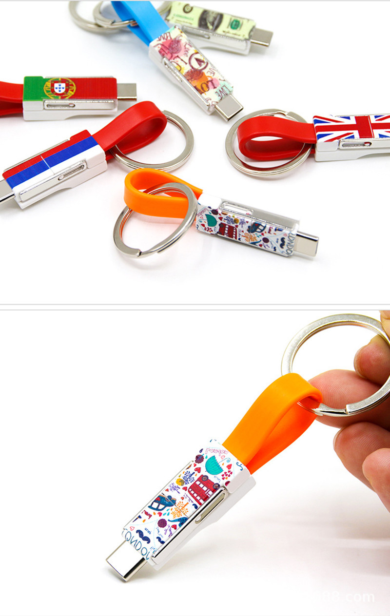 Magnetic 13cm 3 In 1 Charging Cable Type C Micro 8pin Keychain Cable