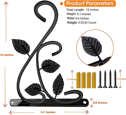 Carbon Steel Wall-Mounted Gardening Bracket Hook for Hanging Baskets and Bird Feeders