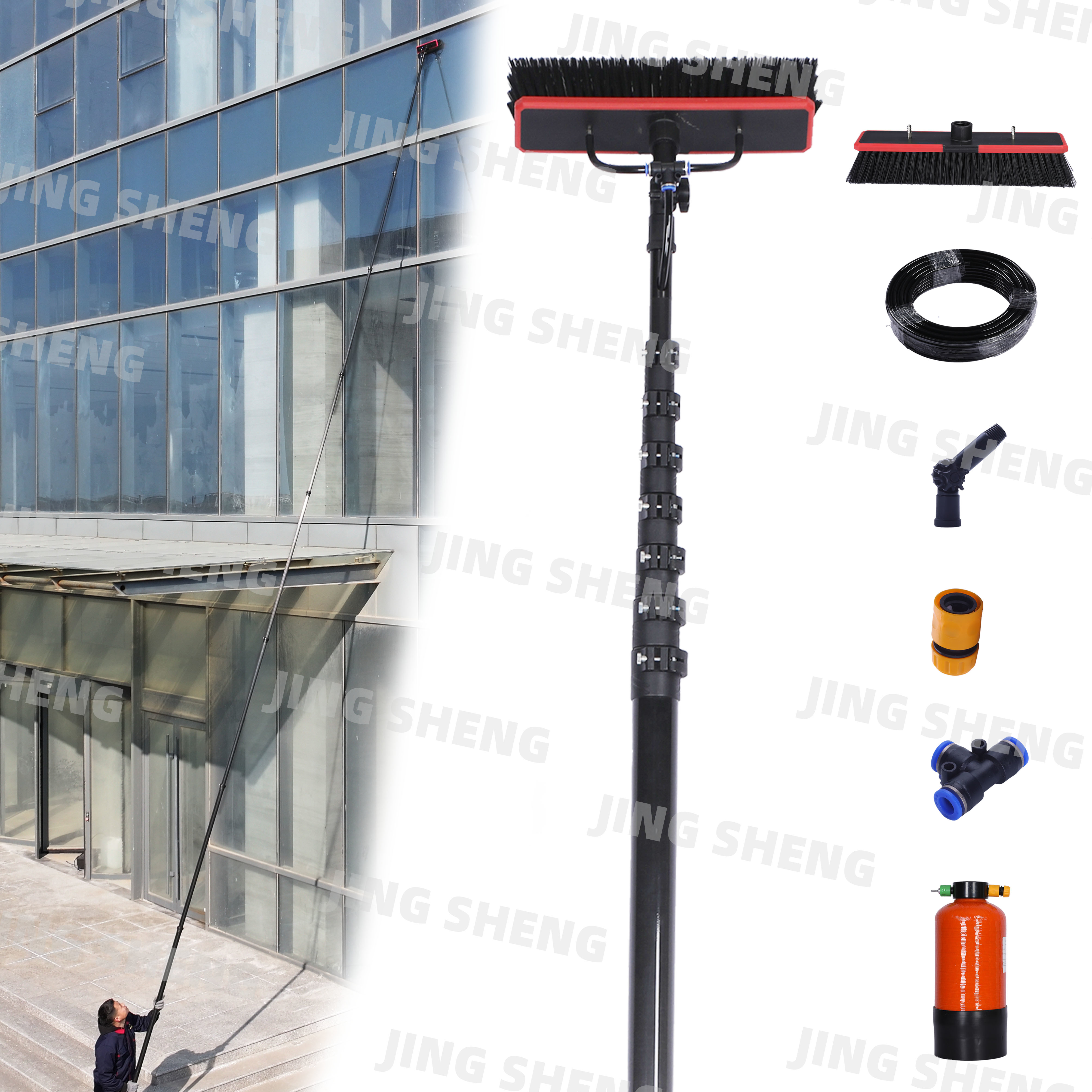 33ft Carbon Fiber Water Fed Pole For High-rise Windows Easy To Use ODM