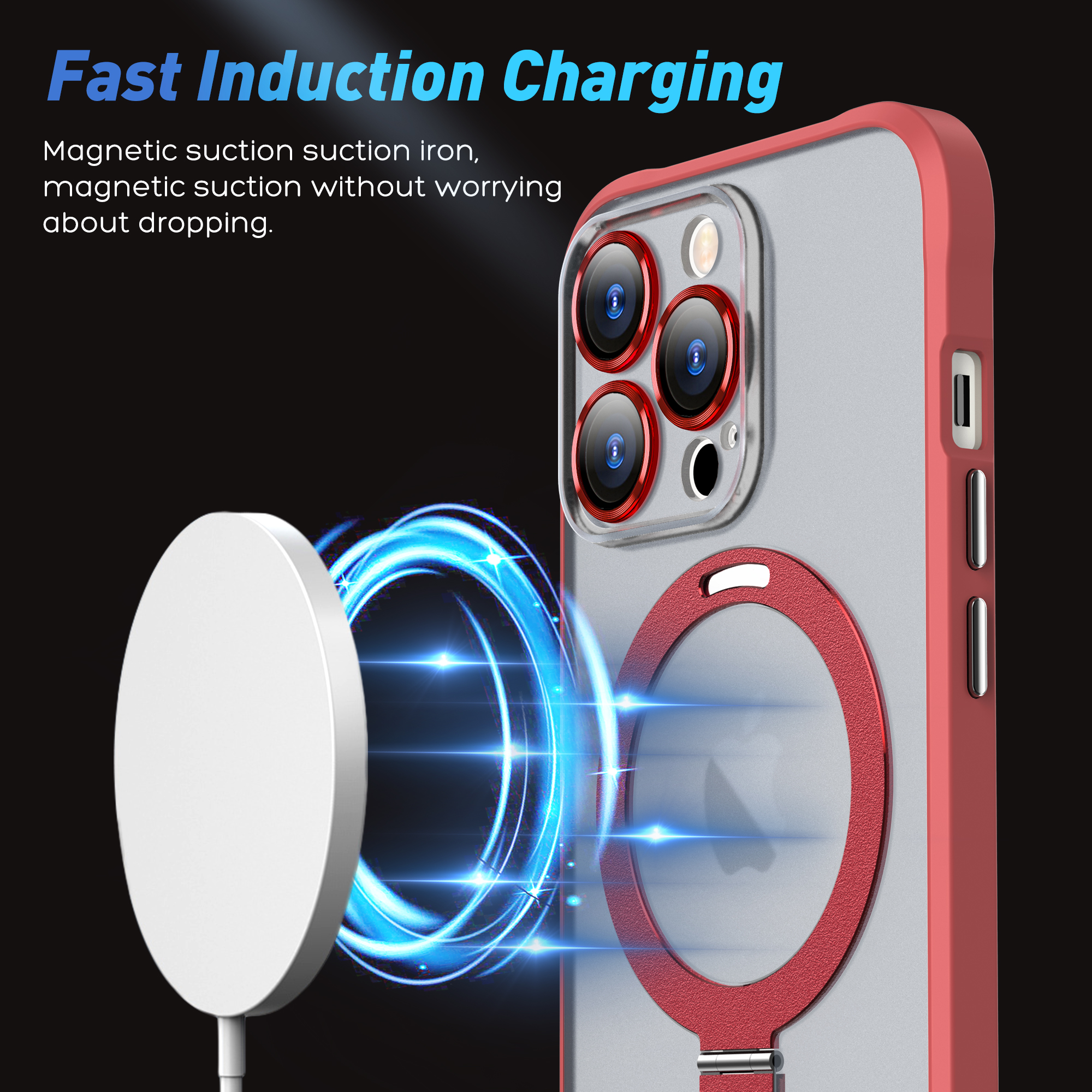Matt Skin Full Lens Cover Anti Slip Magnetic Wireless Charger Phone Case for iPhone 14 Pro 14 Pro Max Kick Stand and Shockproof