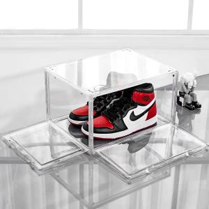  Custom Transparent Plastic Sneaker Stackable Shoe Storage Boxes Drop Front Acrylic Drawer Type Magnetic Clear Shoe Box Manufactures
