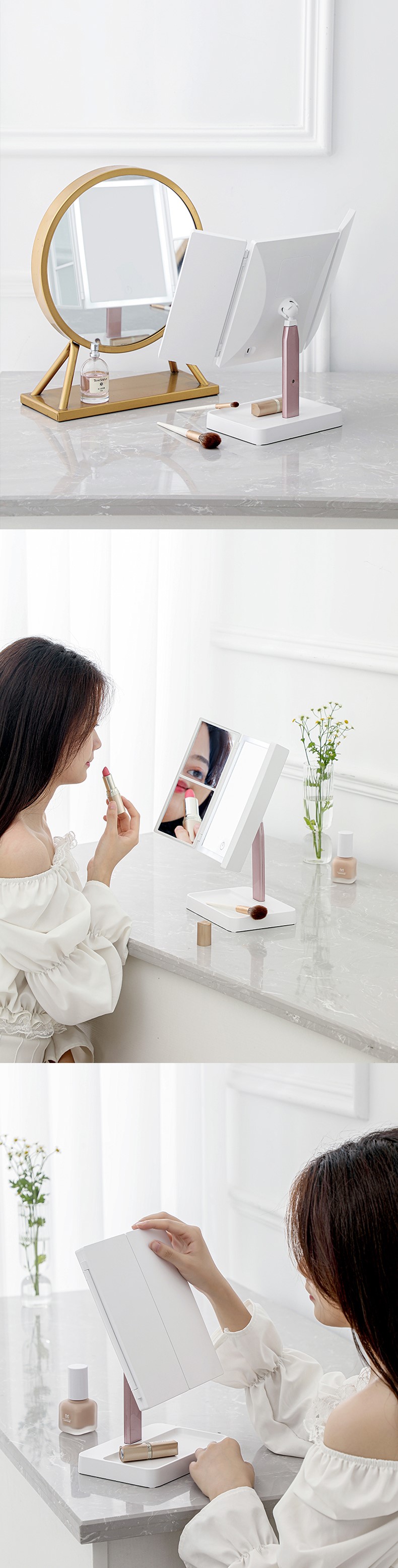 Trifold vanity Lighted Magnifying Makeup Mirror Cosmetic ABS Plastic