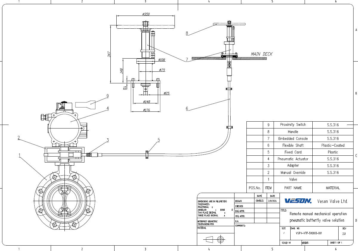 Flexible shaft for rotary power transmissions and remote and shaft actuation valve