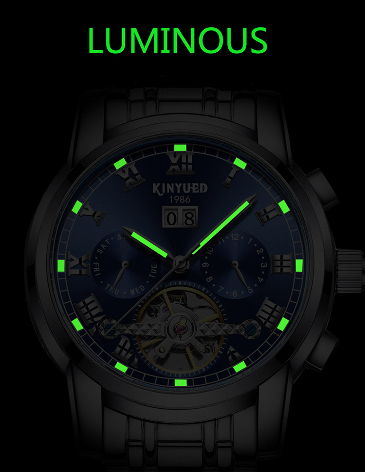 Luminous Mechanical Wrist Watch Business Moonphase Automatic Watch
