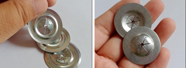 Galvanized Steel Square Self Locking Washers 2.5" Installed Onto Insulation Pins
