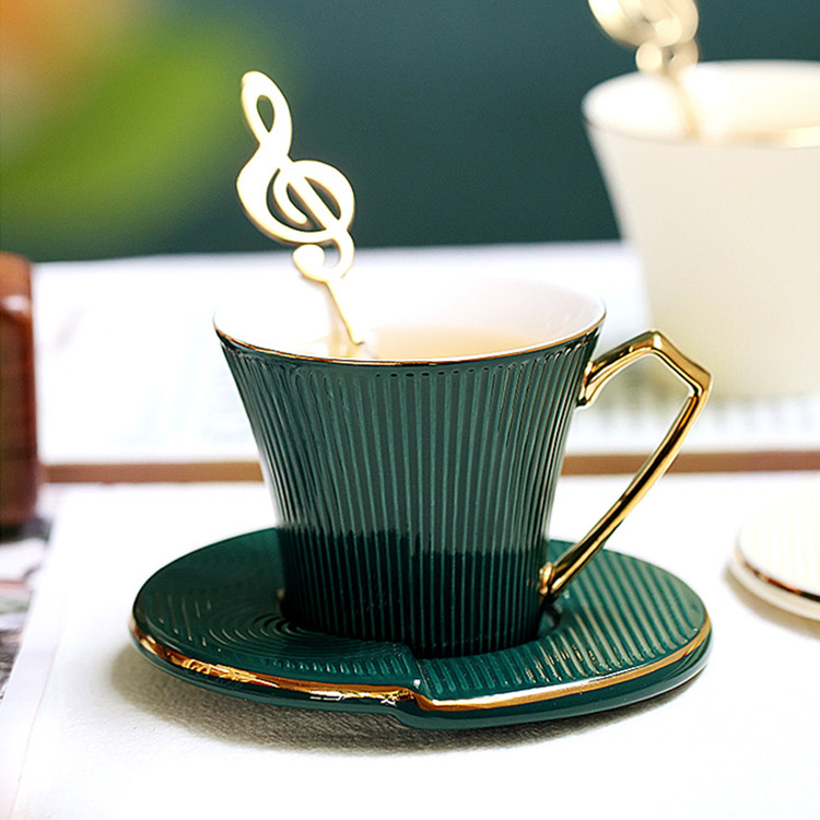 Custom Afternoon Drinkware Luxury Gold Plated Ceramic Cup with Saucer Wholesale Modern Irregular Coffee Tea Cups