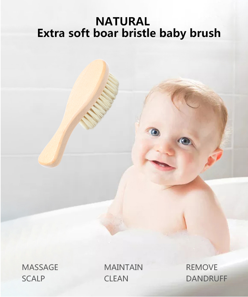 Natural Super Soft Baby Brush Boar Bristle Wooden Handle Baby Bath Brush