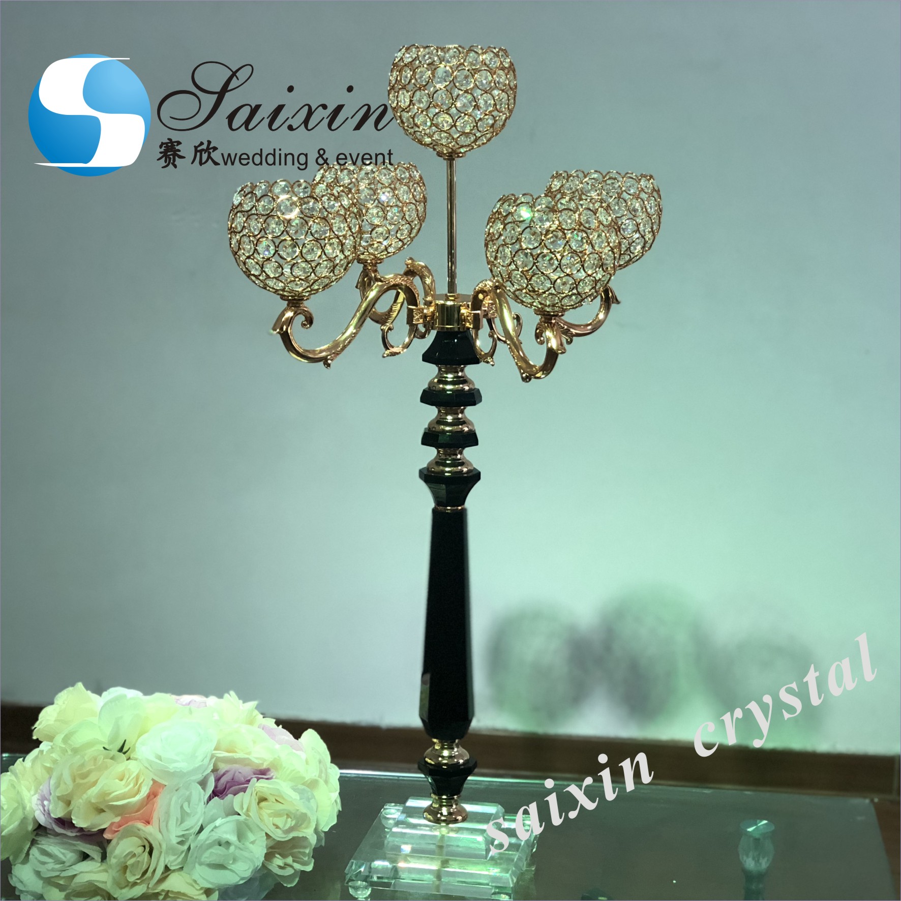 ZT-325L Saixin Gorgeous 18 arms Crystal candelabra flower stand for wedding centerpiece