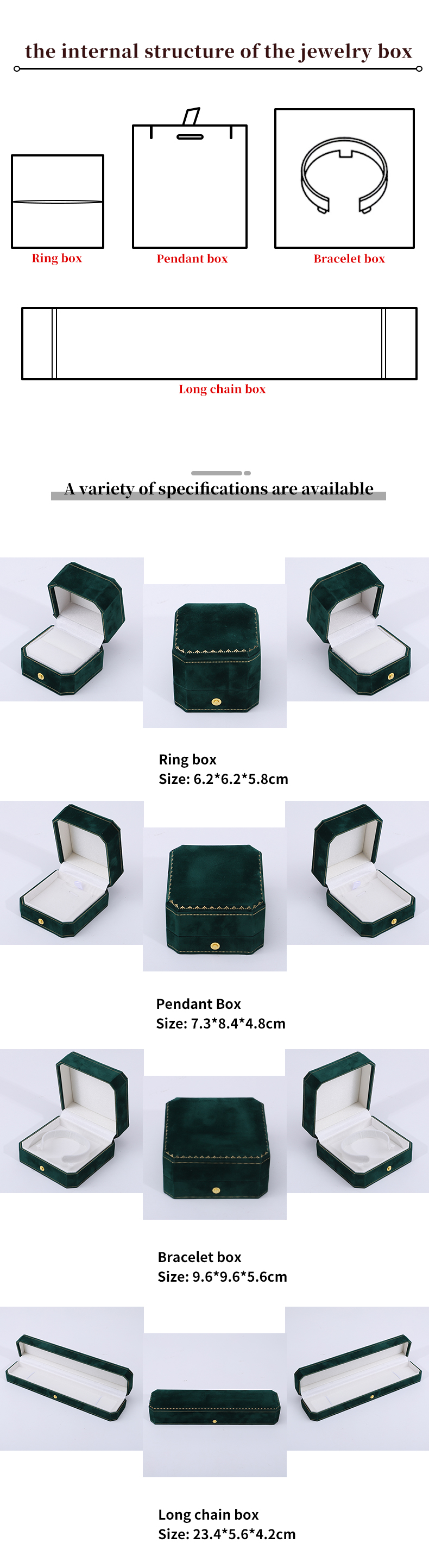 Custom Logo Green Velvet Jewelry Box for Pendant Earrings Bracelet Necklace Ring