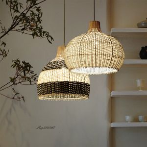 New Color Matching Rattan Lamp Vintage Pendant Light Fixtures Retro Hang lamp(WH