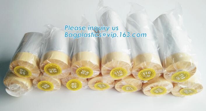 Disposable PE pre-taped self static cling masking film, Cover mask plastic drop film PE protection film with tape, BAGEA
