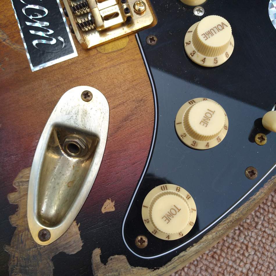 New style high quality relic remains ST electric guitar, handmade SRV aged relic electric guitar, Vintage Sunburst