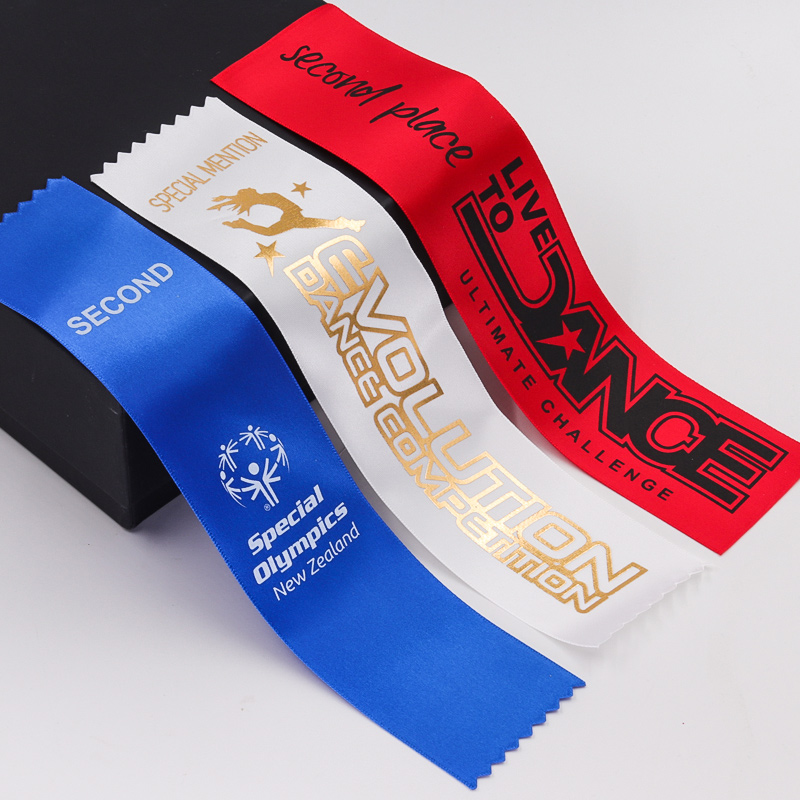 Ink Printed Custom Award Ribbons Satin Fabric Single Face Type 2 Inch Width