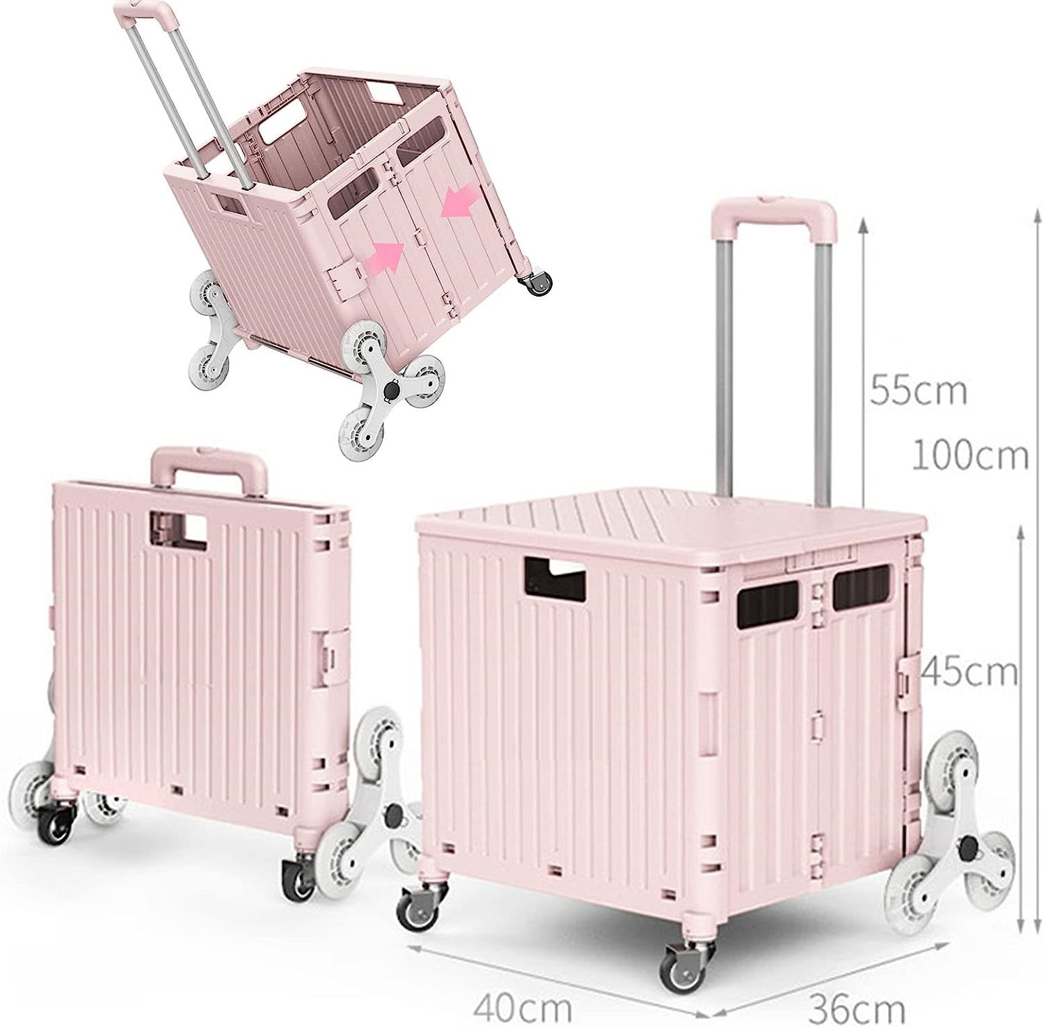 Foldable Cart With Stair Climbing Wheels, Collapsible Rolling Crate Telescoping Handle, Handcart For Grocery Book
