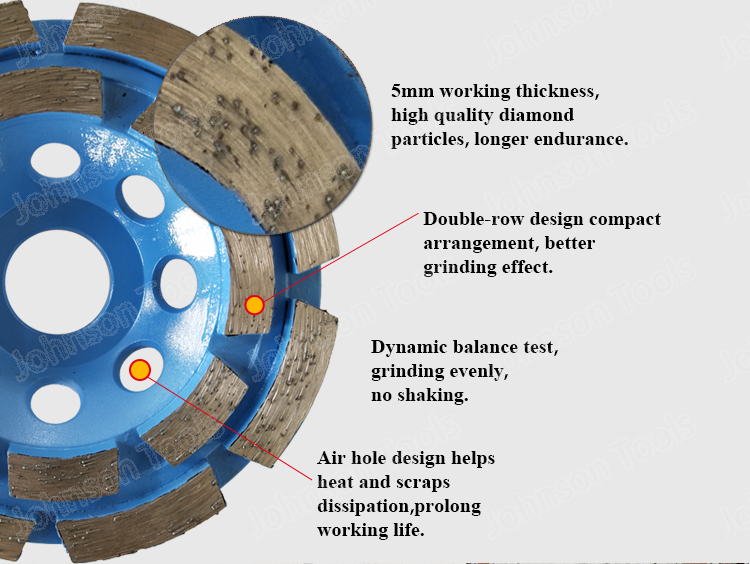 Professional 105-180mm Double Row Diamond Cup Wheel Long Grinding Life