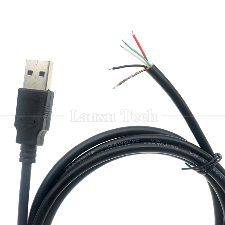Custom Manufacture USB A Male to Stripped Bare Wire Open End Pigtail Cable