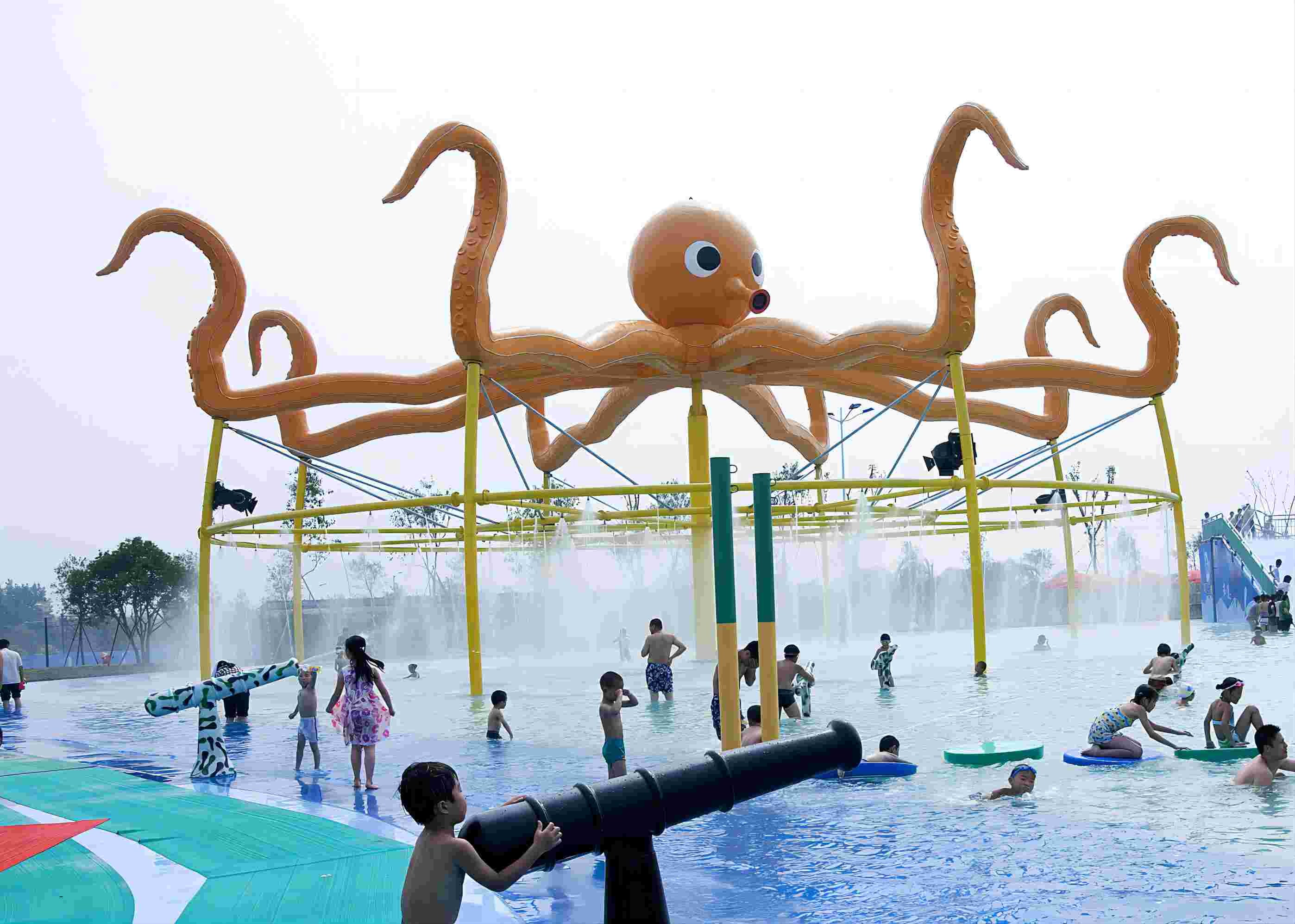 Aqua Equipment Octopus with Water Spray for a Commercial Spray Park / Customized Water Park Equipment