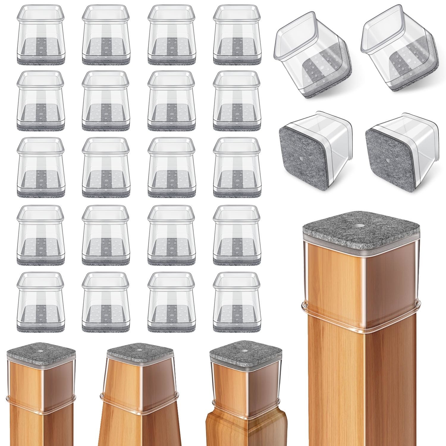 Silicone Chair Leg Floor Protectors Silicone Felt Furniture Leg Pads Caps Covers For Hardwood Floors Fit : 1.3'' - 2''