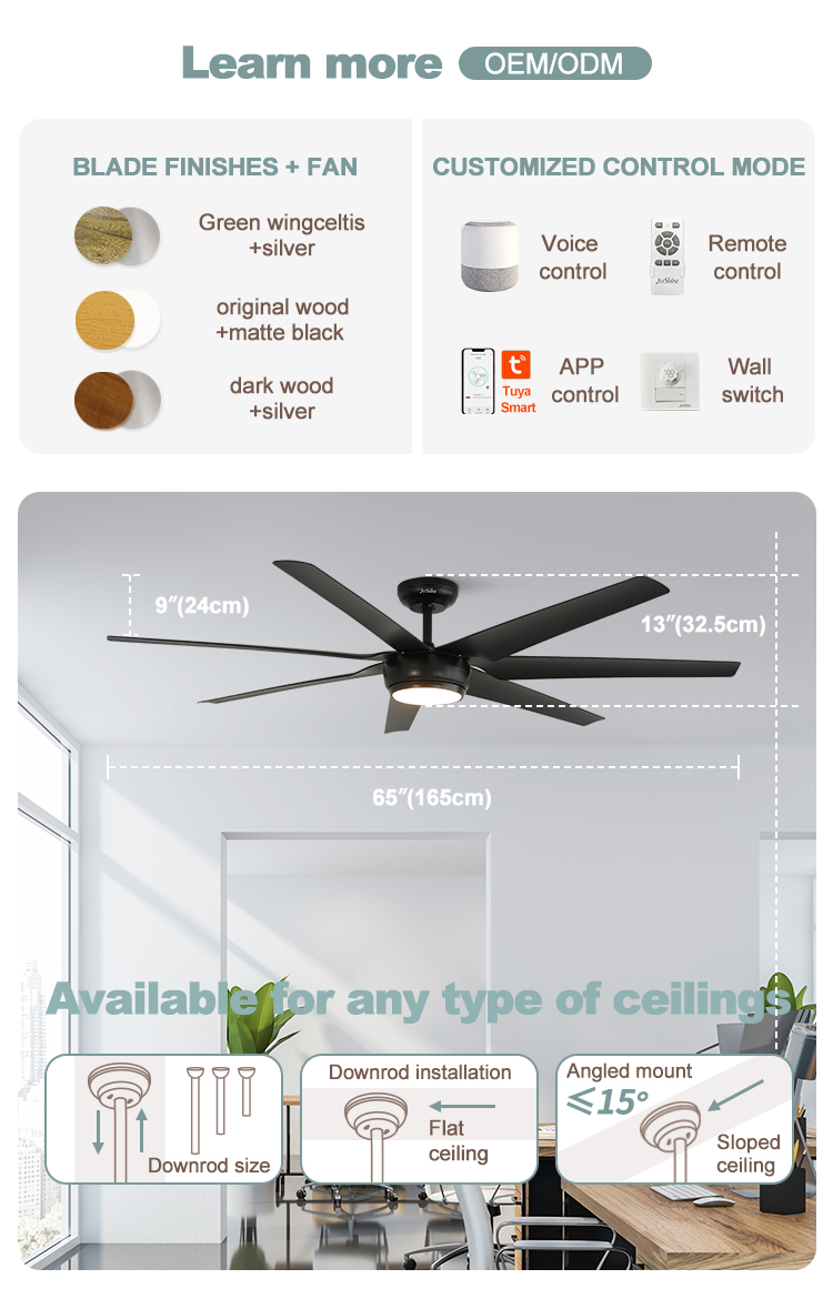 65 Inch 7 ABS Black Blades LED Ceiling Fan with Remote Control and Multicolor Lighting