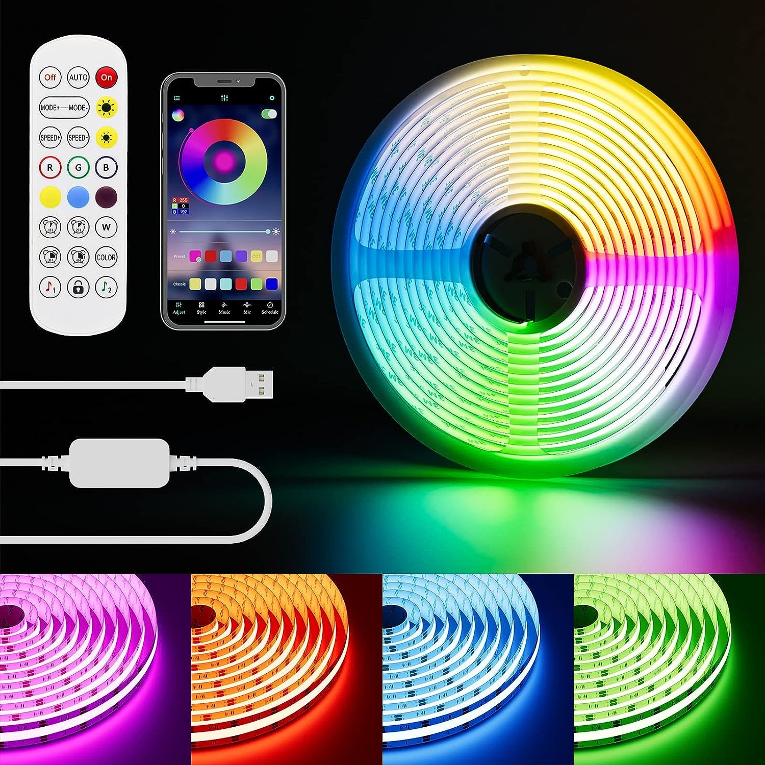 RGB IC COB LED Strip Lights Addressable Chasing Color RGB LED light Multicolored Strips for Home DIY Lighting Projects