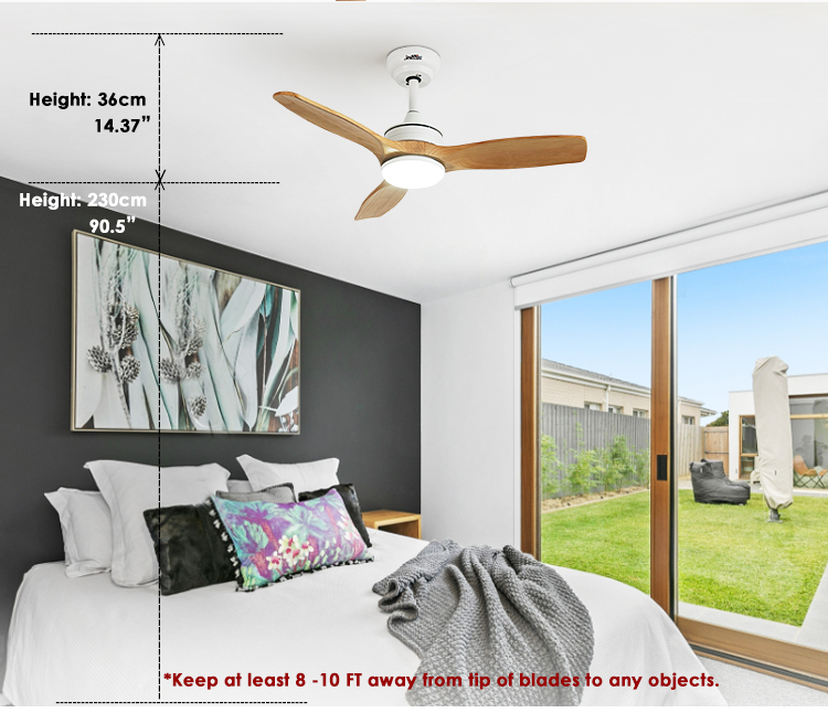 Small Space 35 Inch Solid Wood Blades Ceiling Fan with LED Light Motor DC Pure Copper